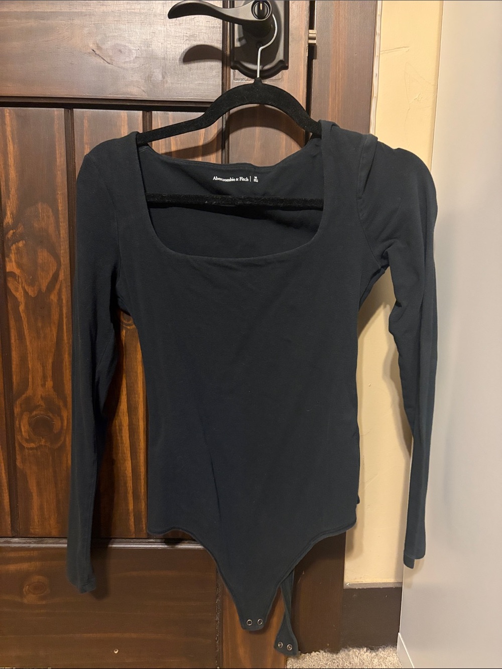 Abercrombie & Fitch Black Long-Sleeve Square Neck Bodysuit Top